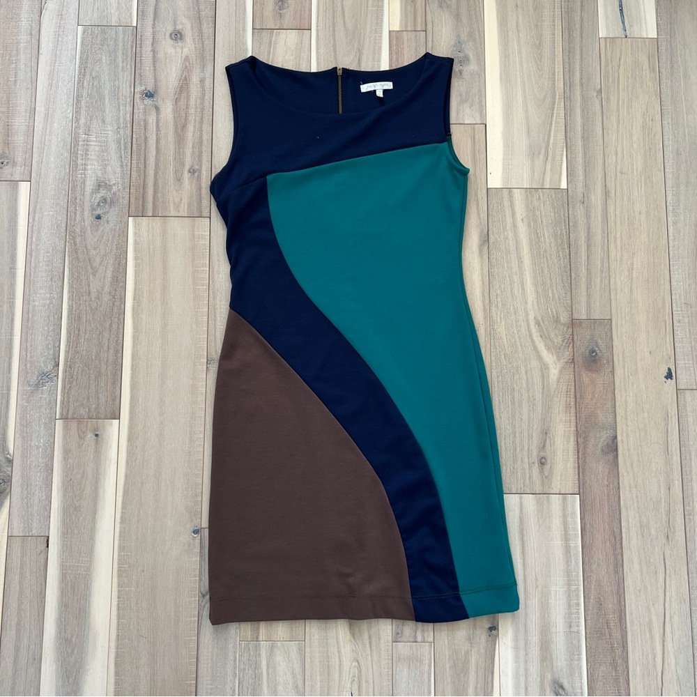 Colorblock Sleeveless Dress - Teal, Navy, and Brown